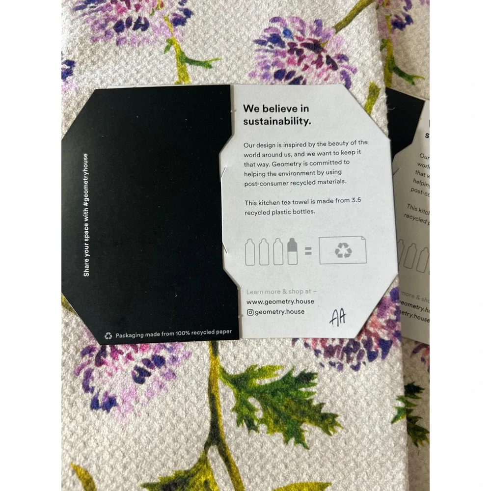 Geometry Kitchen‎ Tea Towel Floral Blooming Thistle NWT